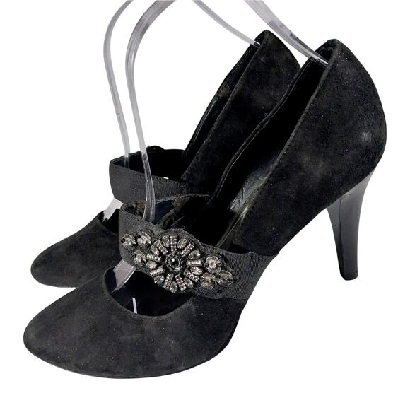 NWOT! TAHARI! BLACK GENUINE SUEDE LEATHER W/PATENT HEEL, BEADED DETAIL HEELS! 8M - Picture 11 of 11